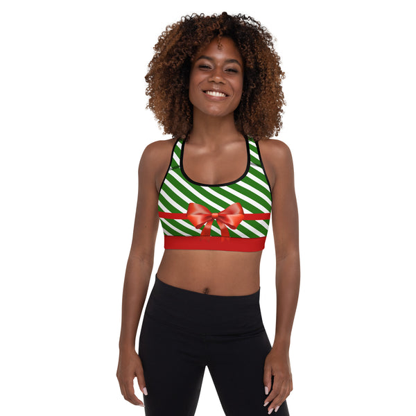 SHE REBEL - Candy Stripe Christmas Bow Sports Bra