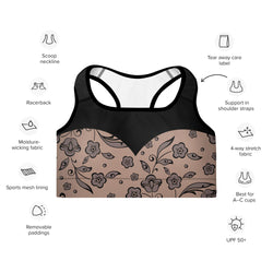 Color Block Floral Print Sports Bra