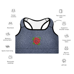 Blue Denim Rose Sports Bra