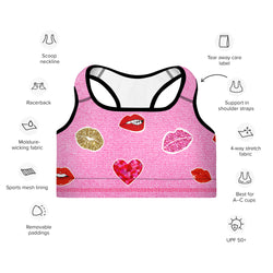 Pucker Up Valentine Kiss Sports Bra
