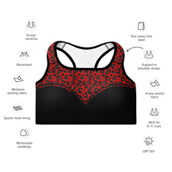 Red Leopard Print Heart Shaped Sports Bra