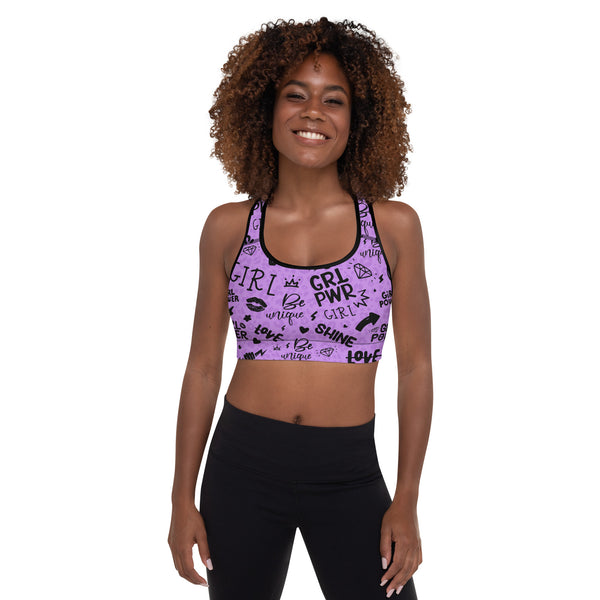 SHE REBEL - Purple Girl Power Sports Bra with Subtle Leopard Print