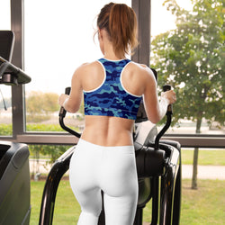 Fierce Blue Camo Print Sports Bra