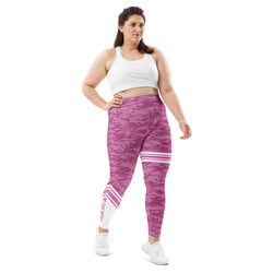 Pink Camo Leggings with Stripe - Plus Size