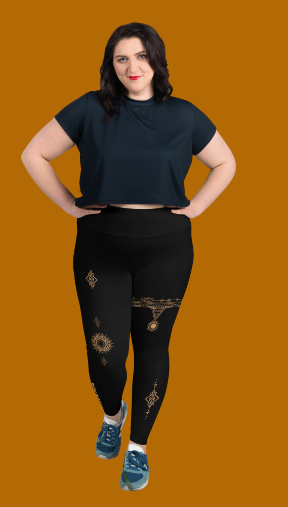 SHE REBEL - Black & Gold Detail Boho Leggings - Plus Size