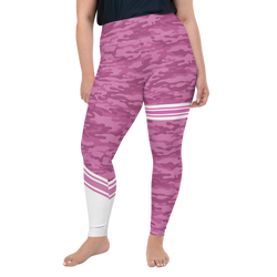 Pink Camo Leggings with Stripe - Plus Size