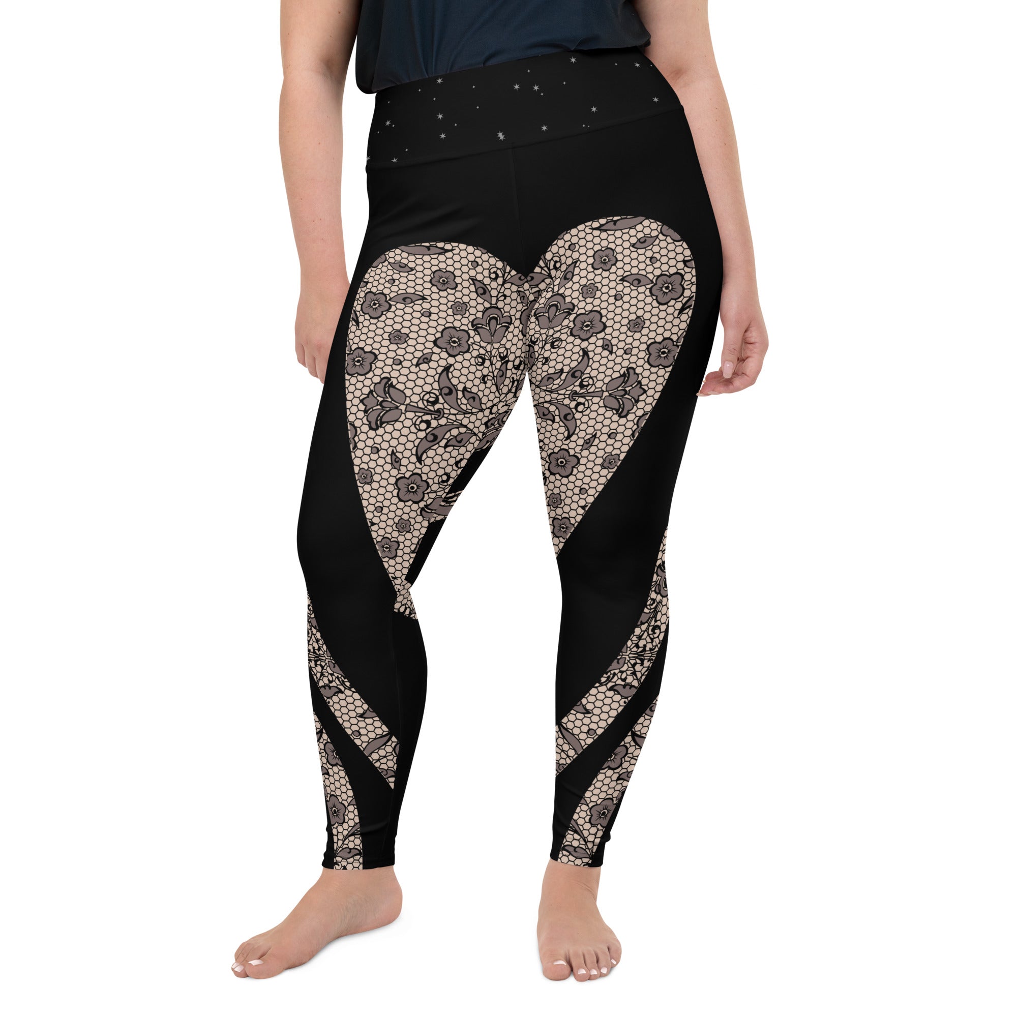 Floral Mesh Heart Shaped Print Leggings | Plus Size