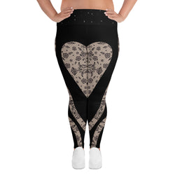 Floral Mesh Heart Shaped Print Leggings | Plus Size