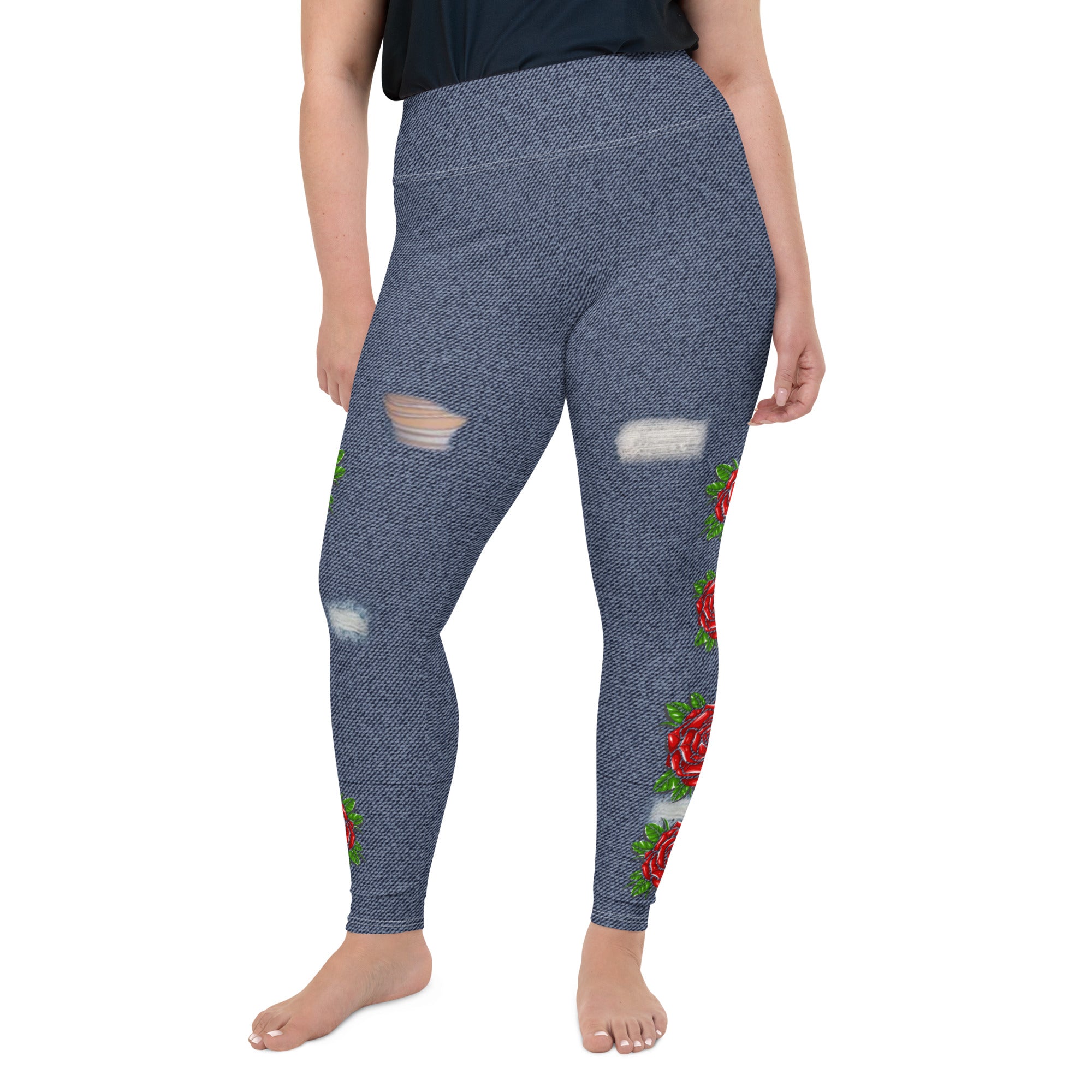 Blue Denim Rose Leggings | Plus Size