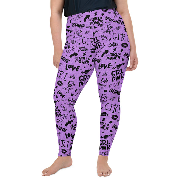 SHE REBEL - Girl Power Leggings in Purple with Shadow Leopard Print | Plus Size