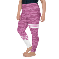 Pink Camo Leggings with Stripe - Plus Size