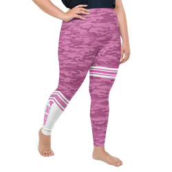 Pink Camo Leggings with Stripe - Plus Size