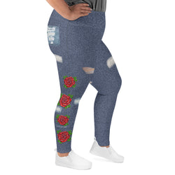 Blue Denim Rose Leggings | Plus Size