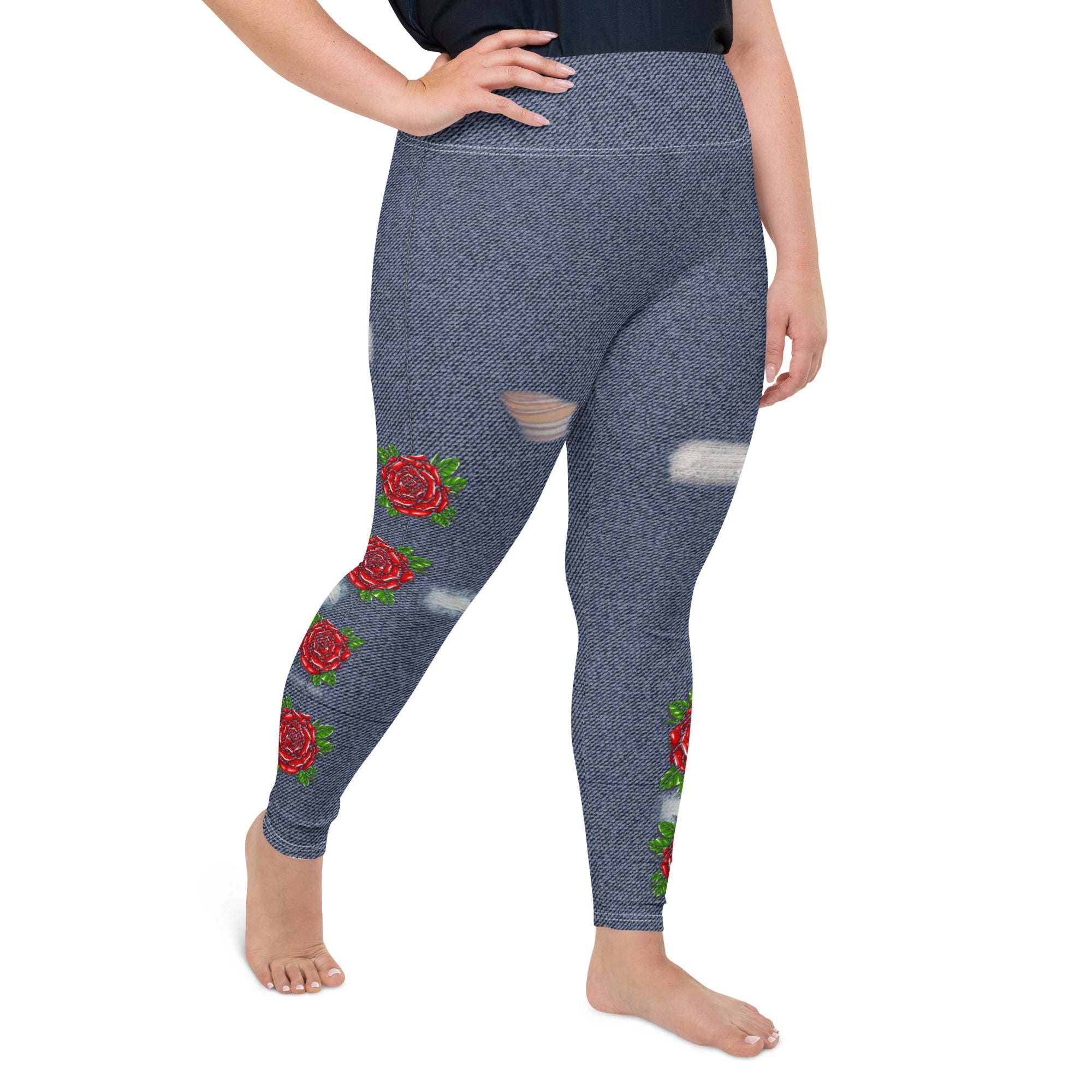 Blue Denim Rose Leggings | Plus Size