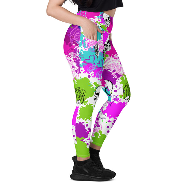 SHE REBEL - Floral Goth Skull Leggings with Pockets | All Sizes