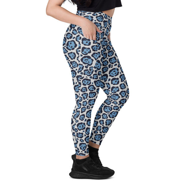 SHE REBEL - Blue Leopard Print Leggings with Pockets