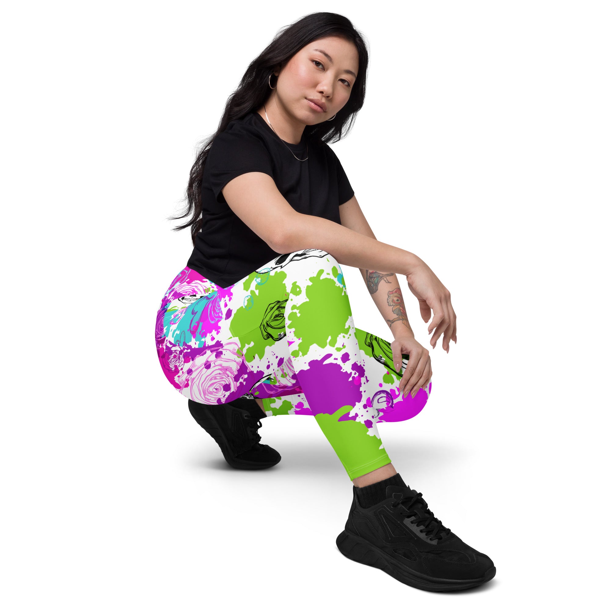 Floral Goth Skull Leggings with Pockets | All Sizes