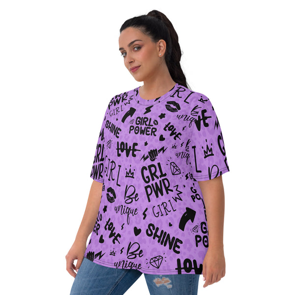 Purple Girl Power Graphic Tee with Shadow Leopard Print