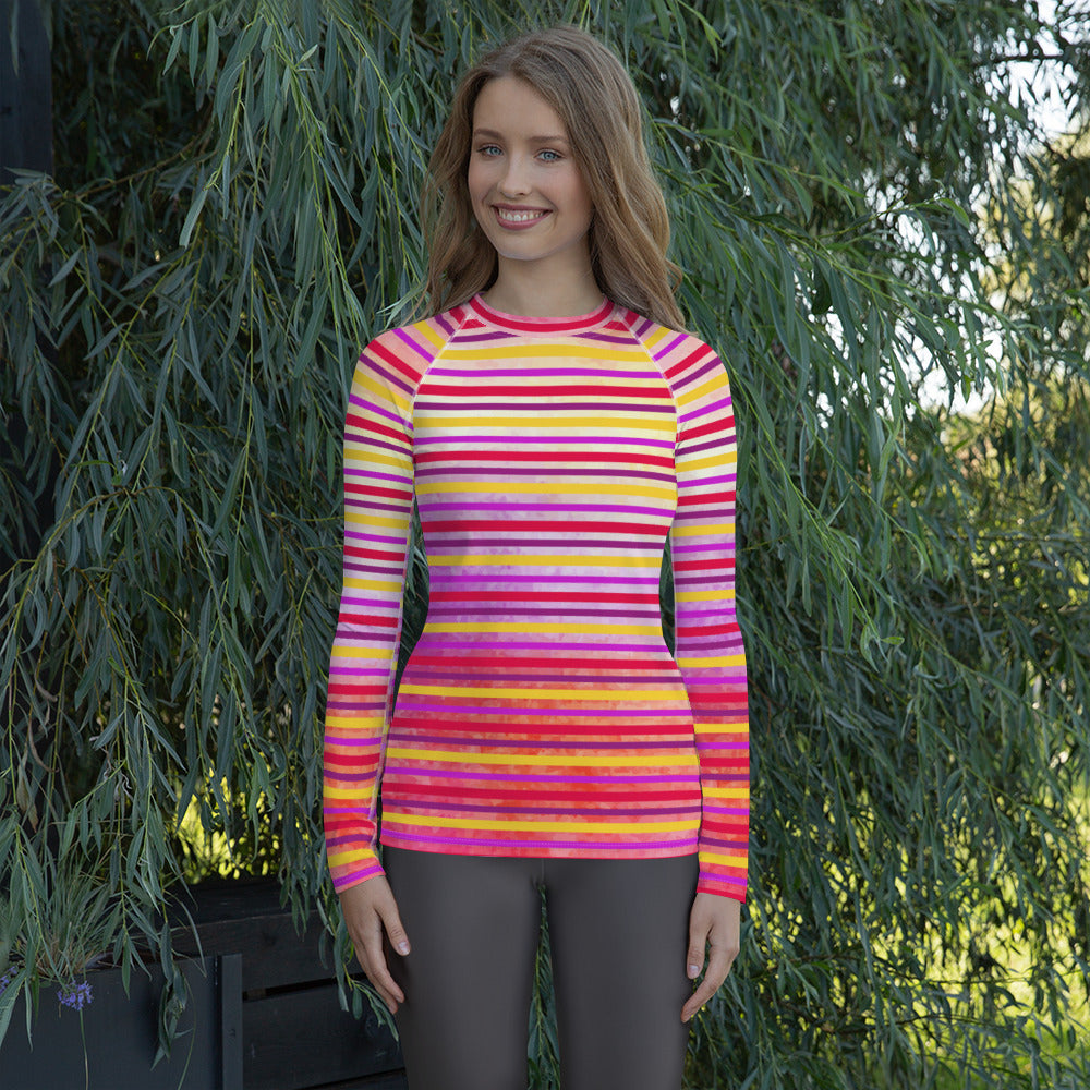 Sunset Stripes Performance Rash Guard UPF 50+