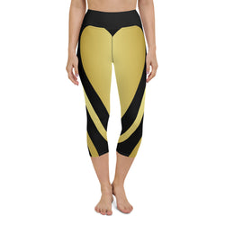 Black & Gold Heart Shaped Yoga Capri Leggings