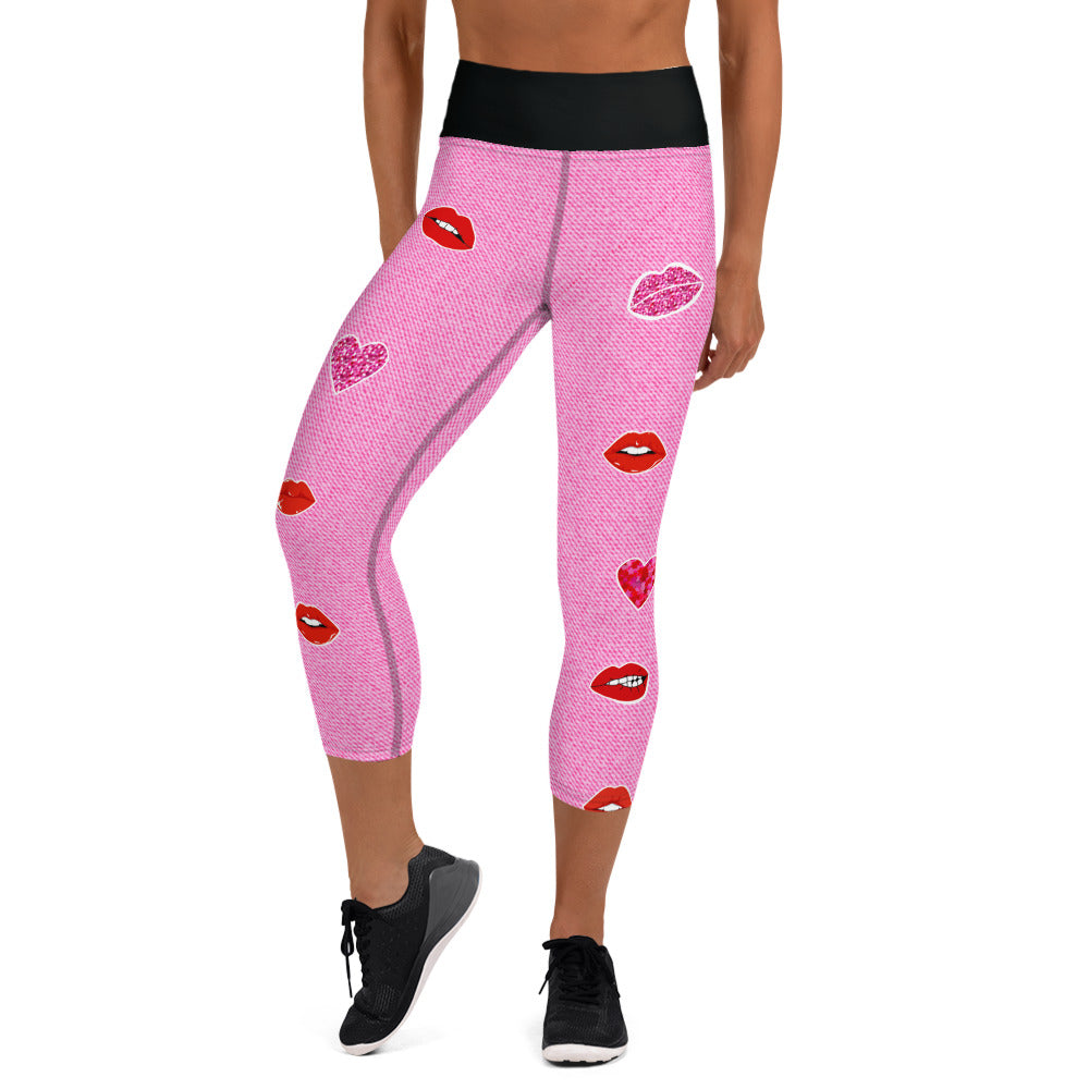 Pucker Up Valentine's Yoga Capri Leggings