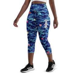Fierce Blue Camo Yoga Capri Leggings