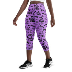Girl Power Yoga Capris in Purple with Leopard Shadow Print