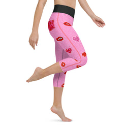 Pucker Up Valentine's Yoga Capri Leggings