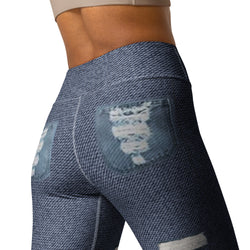 Blue Denim Roses Yoga Leggings