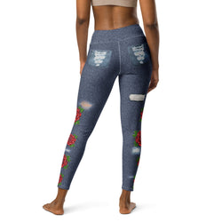 Blue Denim Roses Yoga Leggings