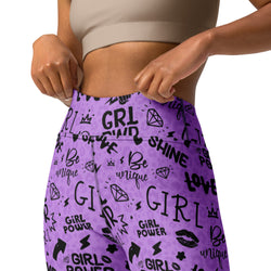 Purple Girl Power Leggings with Subtle Leopard Print