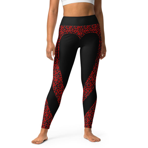 SHE REBEL - Red Leopard Print Heart Shaped Yoga Leggings