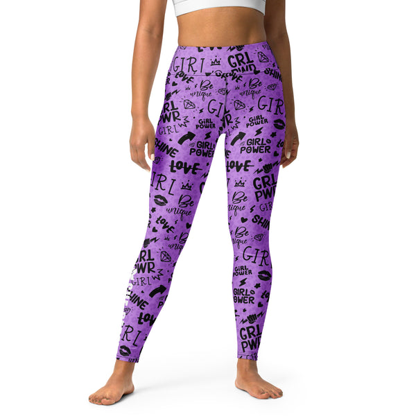 SHE REBEL - Purple Girl Power Yoga Leggings with Subtle Leopard Print