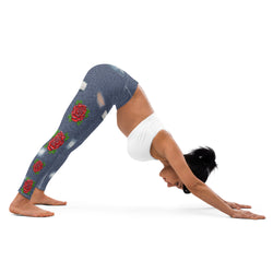 Blue Denim Roses Yoga Leggings