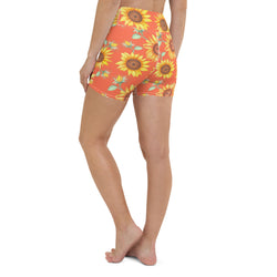 Sunflower Print Yoga Shorts