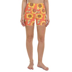 Sunflower Print Yoga Shorts