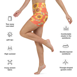 Sunflower Print Yoga Shorts
