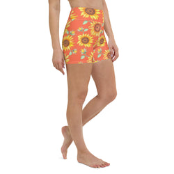 Sunflower Print Yoga Shorts