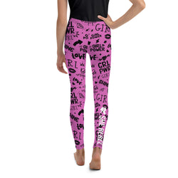 SHE REBEL - Pink Girl Power Youth Leggings (Girls' Sizes 8 - 20)