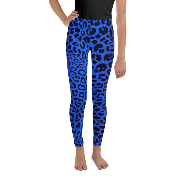 SHE REBEL - Blue Leopard Print Youth Leggings (Girls' Sizes 8 - 20)