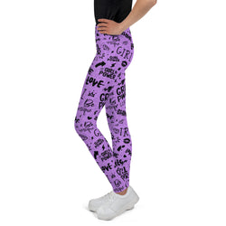 SHE REBEL - Purple Girl Power Youth Leggings with Shadow Leopard Print (Girls' Sizes 8 - 20)