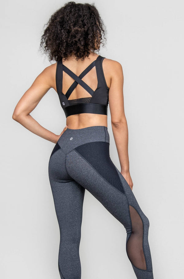 BODY WRAPPERS - Fine Heather Leggings with Power Mesh Inserts