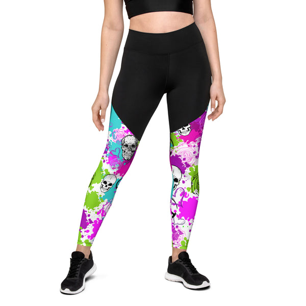 SHE REBEL - Floral Goth Sporty Compression Fit Leggings | Size Inclusive
