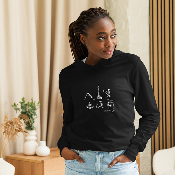 Namaste Skeleton Yoga Poses Hooded Long Sleeve Tee | Available in 4 Colors