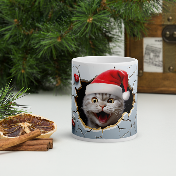 3D Christmas Cat 11 Oz Mug