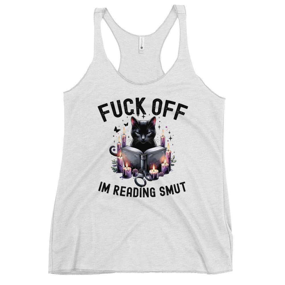 Fuck Off I'm Reading Smut Cat Racerback Tank Top