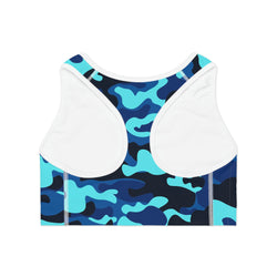 Blue Camo Print Sports Bra