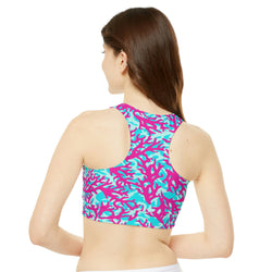 SHE REBEL - Neon Coral Print Sports Bra