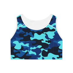 Blue Camo Print Sports Bra