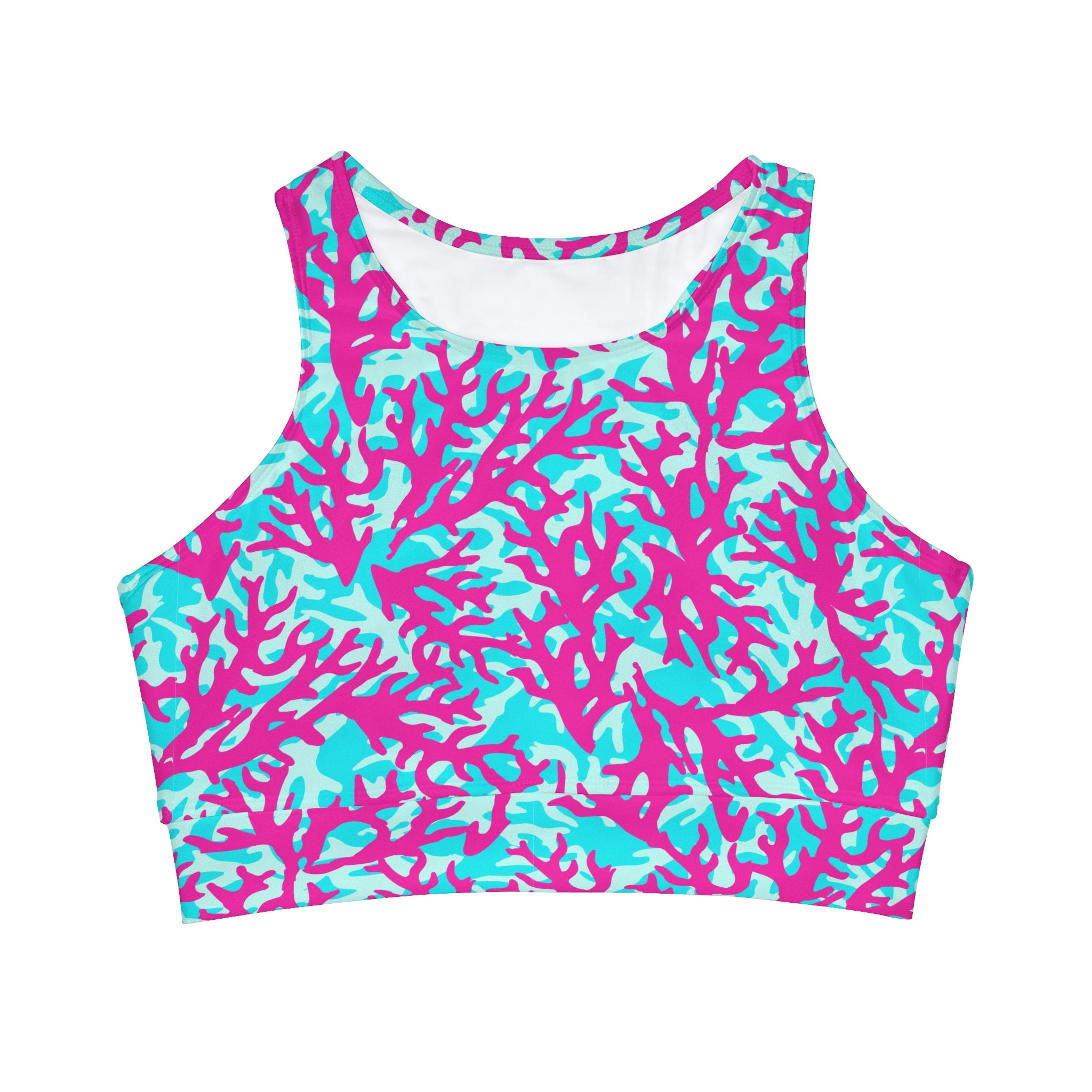 SHE REBEL - Neon Coral Print Sports Bra